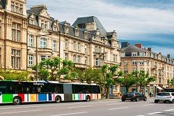 Bus driving down the street in Luxembourg City centre